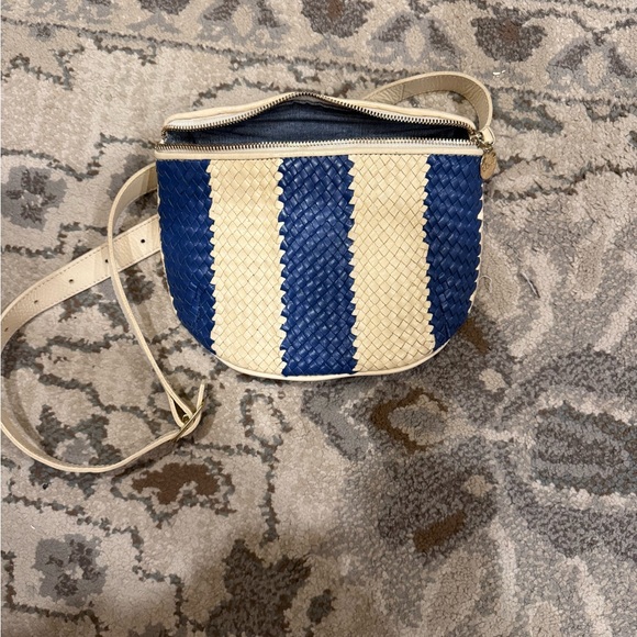 Clare V. Cream and Blue Woven Crossbody Bag - Picture 2 of 5